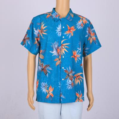 China Anti-pilling OEM Designed Blue Flowers Polyester Hawaiian Shirts Casual Short Sleeve Men's Spandex Beach Shirts For Party for sale