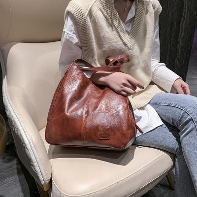 China Fashion Women Handbags Hobo Shoulder Bags Tote PU Leather Handbags Fashion Large Capacity Light Weight 3 Compartment Medium Hobo Bag for sale