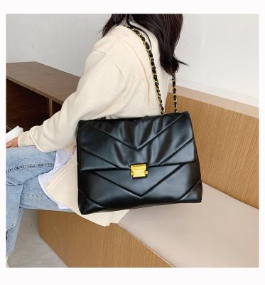 China Fashion Women PU Leather Trim Tote Bag Crossbody Underarm Large Capacity Chain Bag Shoulder Shopping Bag for sale