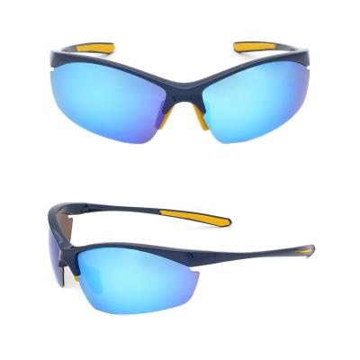 China Sports Sunglasses lightweight UV400 protection half frame sport style retro mirrored sunglasses custom logo for sale