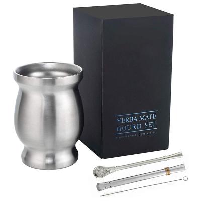 China 230ML Stainless Steel Viable Stored Portable Double Wall Yerba Tea Mate Cup With Bombilla Straw for sale