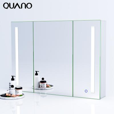 China Contemporary Mirrored Wall Storage 3 Doors Bathroom Cabinet With LED Light for sale