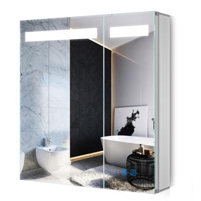 China Morden Modern LED Illuminated Bathroom Mirror Cabinet With Shaver Socket Touch Sensor Defog for sale