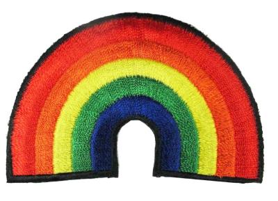 China 4287 RAINBOW Embroidery Iron On Applique Patch Sustainable Merrow Border / Heat Cut Border for sale