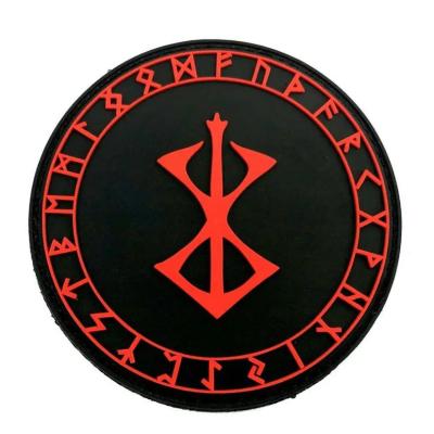 China 6C Soft Rubber PVC Patch Berserker Brand Of Sacrifice Red Norse Rune Viking Patch for sale