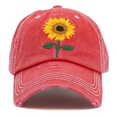 China Vintage Geïnspireerde Custom Borduurwerk Baseball Cap Cotton Sunflower Lace Stof Te koop