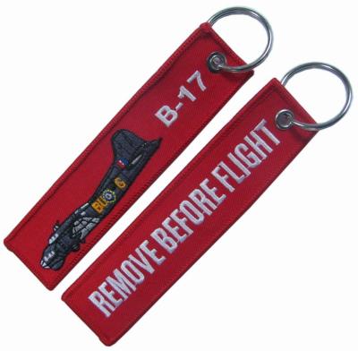 China B-17 Remove Before Flight PMS Color Embroidered Key Chain for sale