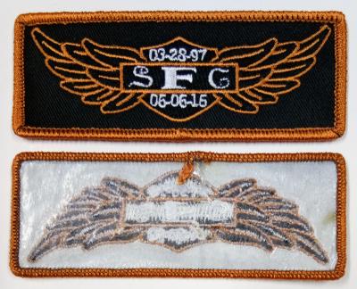 China SFG Merrow Border Iron Embroidery Patches For Uniform Sportwear for sale