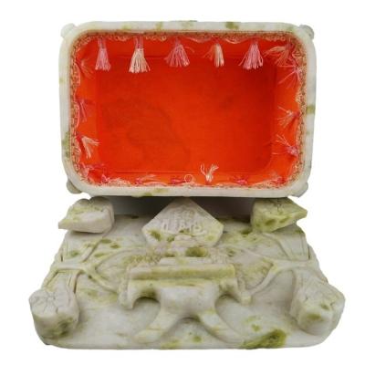 China Customization Funeral supplies white jade urn casket jar jar coffin material wholesale Lantian jade cinerary casket for sale