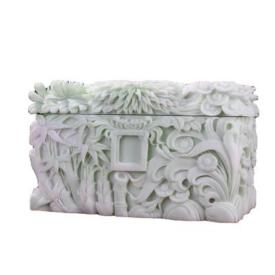 China Customization White marble cinerary casket Jade crystal Afghan jade marble longevity box coffin men's and women's funeral for sale