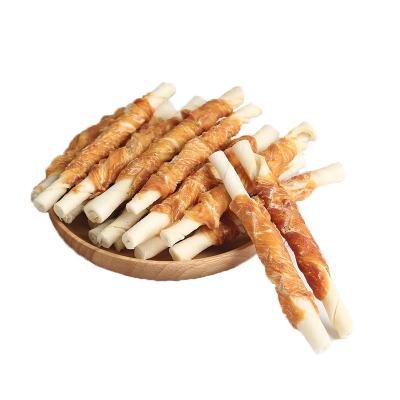 China Viable Wholesale Dog Treats Dental Chicken Wrap Rawhide Stick Pet Snack Chew for sale