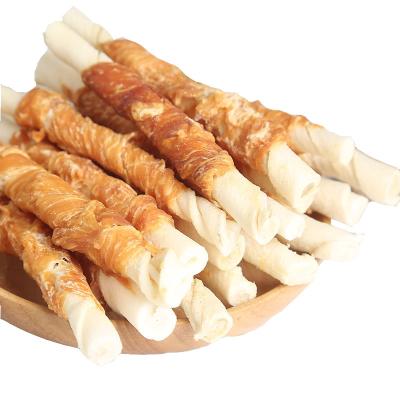 China Viable Chicken Meat Wrapped Rawhide Sticks Pet Food Individually Wrapped Dog Treats for sale