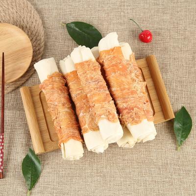 China Factory Sustainable 17 Years Sales High Protein Rawhide Dog Chews Chicken Wrap Rawhide Twist Stick for sale