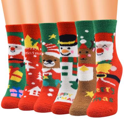 China Custom Women's Fuzzy Socks Christmas Winter Warm Cotton Sock Wholesale Women's Fuzzy Socks for sale