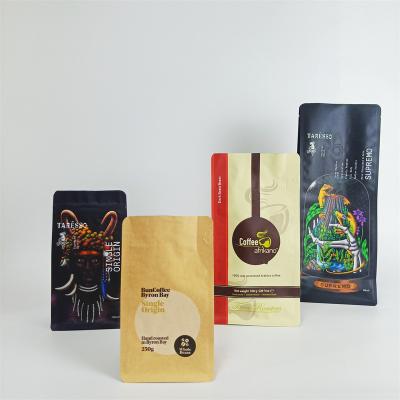 China Custom Plastic Moisture Proof Block Foil Block Bottom Smell Proof Pouch Flat Bottom Printing Food Grade Resealable Bag For 250g 500g 1kg Coffee for sale