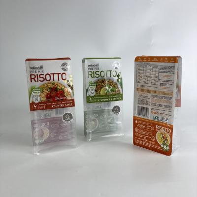 China Custom Printed Plastic Flat Bottom Moisture Proof Bags For Frozen Risotto Food Packaging Bags for sale