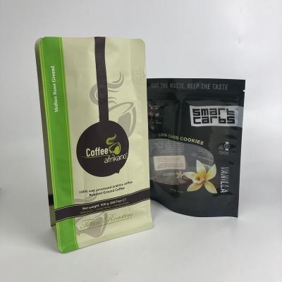 China 500g Custom Printed Moisture Proof Matt Finish Flat Bottom Coffee Bags With Valve Food Packaging Bags for sale