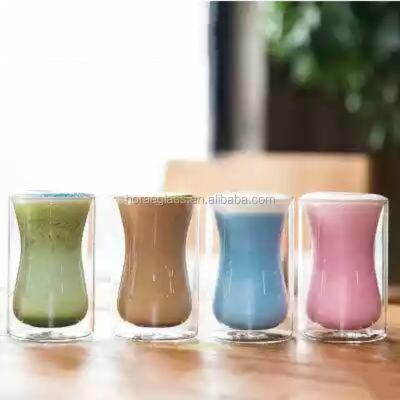 China Fashion High Borosilicate Double Wall Glass Coffee Mug Hand Blown Glass Mug for sale