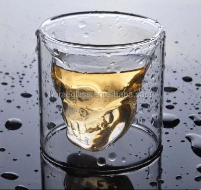 China Eco-friendly Crystal Pirate Double Glass Wall Mug 80ml And 200ml 3D Head Design for sale