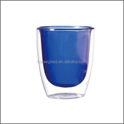 China Home Appliance Hot Sale Drinkware Type Borosilicate Double Walled Blue Color Glass Mug For Coffee Cappuccino Milk Tea Cup for sale