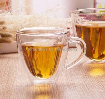 China Eco - Friendly 180ml Heart Double Wall Seat Clear Transparent Glass Tea Cup for sale