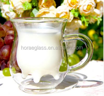 China 250ml Eco-friendly Heat-resistant Double Wall Cup Dairy Cow Milk Bottle Creative Glass Coffee Mug for sale