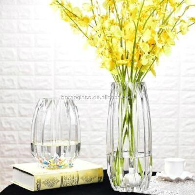 China Beautiful Artificial Modern Simple Clear Glass Vase Tall Cylinder Glass Bulk Vase for sale