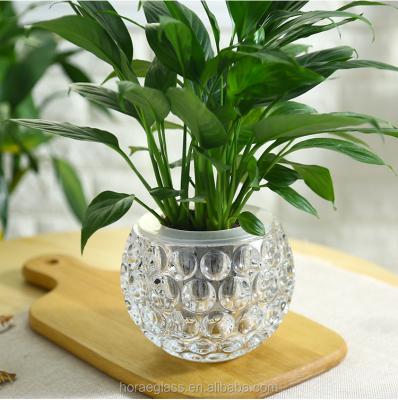 China Eco-friendly European-style hydroponic glass bottle copper flowerpot green flower vase transparent salon dried flower for sale