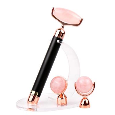 China Hot Selling Anti Aging Jade Face Stick Gold Face Stick Gold T-Shape 3 In 1 Vibrating Face Roller for sale