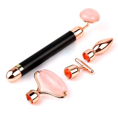 China Skin Tightening Rose Quartz Stone Face Beauty Anti Aging Facial Natural Equipment Vibrating Beauty Bar 4 Energy in 1 Kit Vibrating Jade Roller for sale