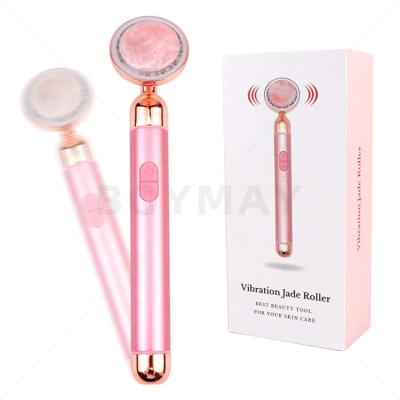 China Original Natural Pink Rose Quartz Heating Energy Vibrating Jade Beauty Bar USB Rechargeable Anti-Puffiness Luxurious Wholesale Manufacturer for sale