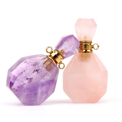 China art & Mini Amethyst Or Rose Quartz Necklace Diffuser Crystal Luxury Collectable Crystal Perfume Glass Bottle Oil For Women Gift for sale