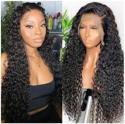 China Brazilian Water Wave Hd Lace Wig 10a Water Wave Glueless India Mongolian Lace Front Closure Human Hair Afro Kinky Curly Wig With Bangs for sale