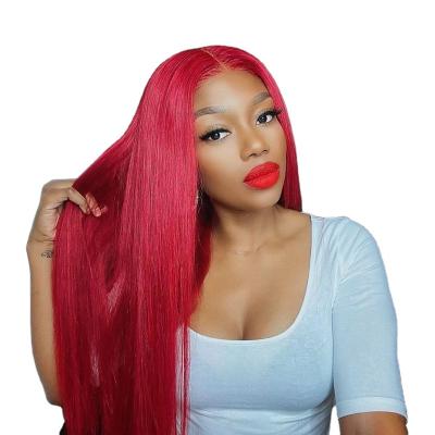 China Wholesale Silky Straight Brazilian Wave Virgin Hair Straight Wigs With Baby Hair Around Red Lace Top Quality Front Wig for sale