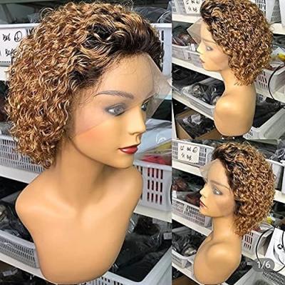 China Super Wave Wigmy Hair Cute 100% hd Lace Frontal Wig Pixie Cut 99j Natural Blonde Curly Short Hair Bob Wigs Pixie Cut Human Hair Wig for sale