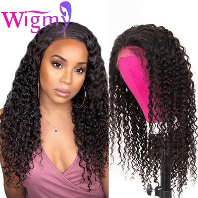 China Curl 13*4 Inch Long Curly Human Hair Lace Closure Raw Indian Remy Kinky Curly Lace Front Wigs Pre Plucked 200% for sale