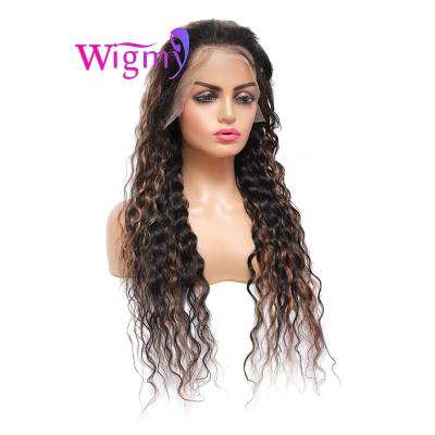 China Blonde Water Wave 150 Density Highlight Lace Wig Ombre Colored 13x4 Lace Front Human Hair Wigs for sale