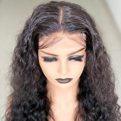 China Deep Wave Frontal Closure Lace Hair Wigs 150% Density Deep Wave Pre Plucked Bleached Knots Remy 4x4 Lace Frontal Wig for sale