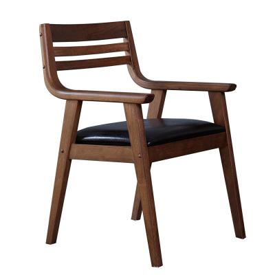 China Armrest Walnut Color Chair Household Hotel Restaurant Study Stool Leisure Modular Solid Wood Single Dining Back Chair for sale