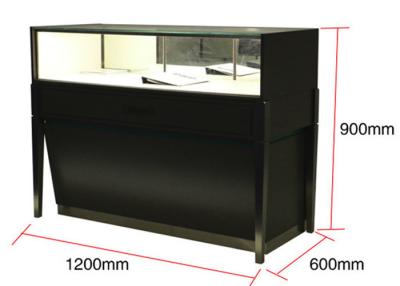 中国 ブラシのステンレス鋼の小売りのガラス飾り戸棚、無光沢の黒い宝石類の陳列ケース 販売のため