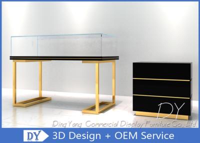 China Wood Stainless Steel Jewelry Display Cases With Led Matte Black + Mirror Gold Pre Assemble for sale