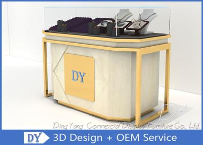 China Lockable Retail Jewelry Store Display Counter With OEM Logo Gold + Veneer Color for sale