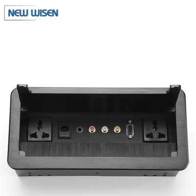 China Residential / General-Purpose Customize Aluminum alloy conference table hidden mounted cable cubby USB data rj45 cat6 power strip brush flip cover socket box for sale