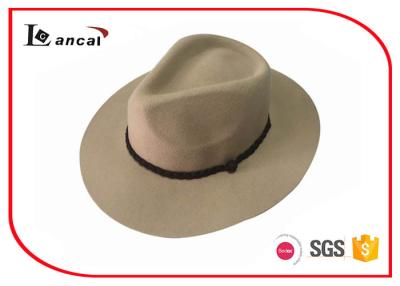 China Classic Cream Felt Hat Dark Brown Braid Ribbon Trim Felt Cowboy Hats for sale