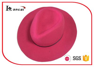 China Rose Red Wool Felt Top Hat Black Thin Ribbed Band Felt Fedora Hats For Women for sale