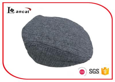 China Grey Herringbone Flat Cap With Black Cotton Sweatband And Lining , Flat Cap Hat for sale