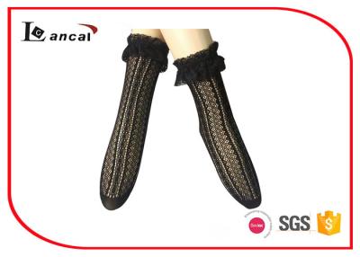 China Sexy Black Ladies Silk Socks Jacquard With Lace Top Edge , Womens Nylon Socks for sale