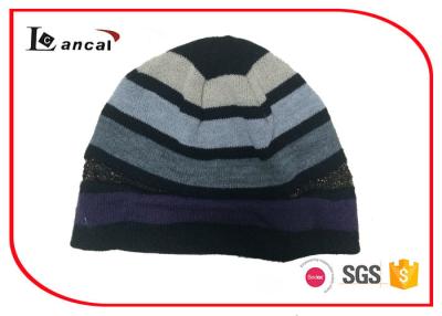 China Ladies Stripe Warm Knit Hats Gold Lurex Multi Color Men Knit Cap for sale