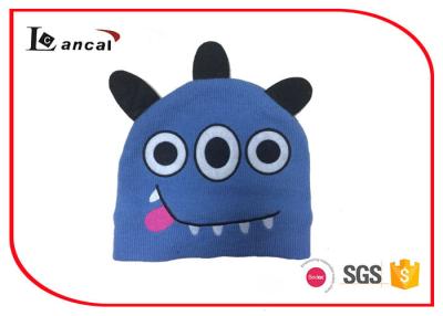 China Monster Design Warm Blue Knit Hat Three Ear Lap Washable For Childrens for sale