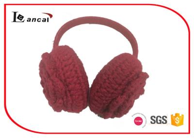 China Outside Red Knitted Winter Ear Warmers Pearl Plastic Band For Girl for sale